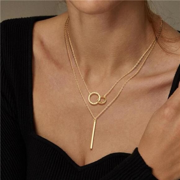 Jewelry - Gold & Silver Necklace Set | 14K Gold Plated Diamond Circle CZ Pendant.